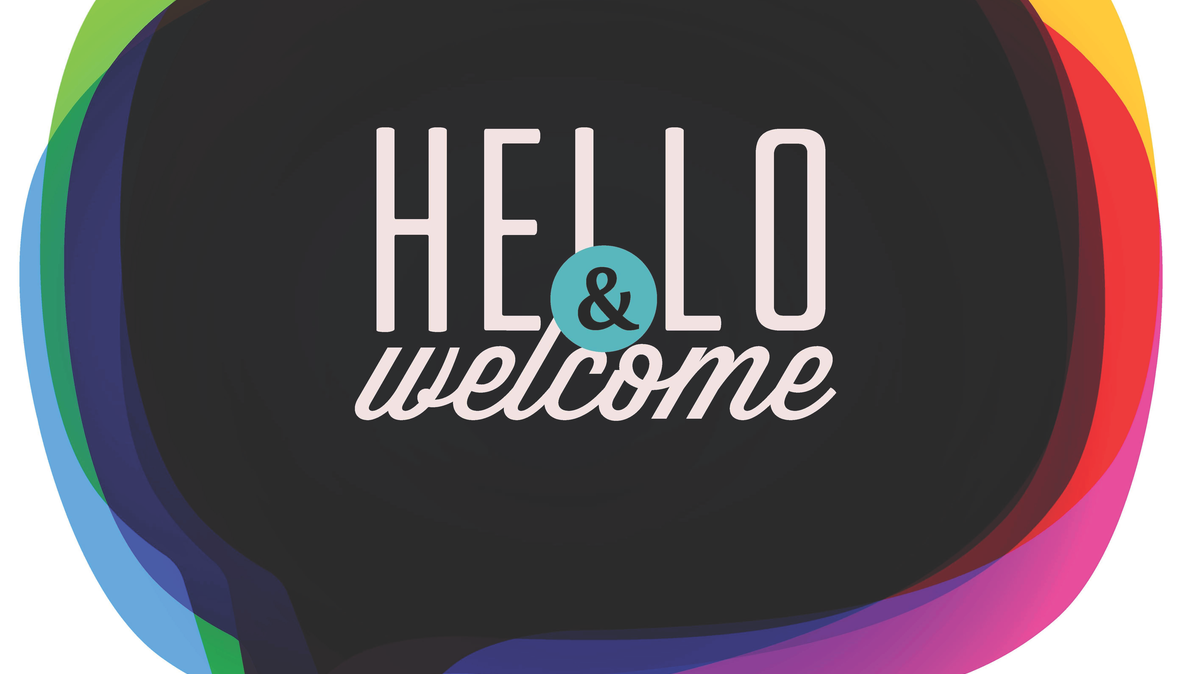speech bubble saying "hello & welcome"